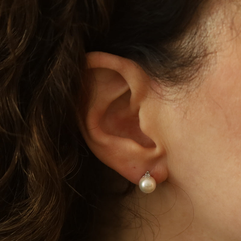 Diamond and Cultured Freshwater Pearl Earrings White Gold