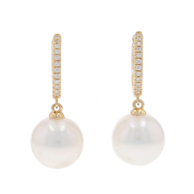 Diamond and Cultured Freshwater Pearl Earrings Yellow Gold