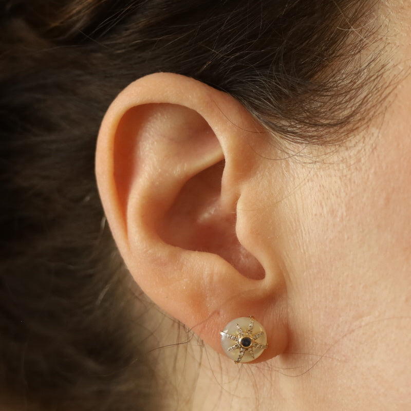 .21ctw Mother of Pearl and Sapphire Earrings Yellow Gold