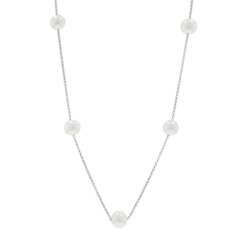 Cultured Freshwater Pearl Cable Necklace White Gold