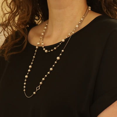 David Yurman Bijoux Quatrefoil Necklace Pearl Station Necklace Sterling Silver