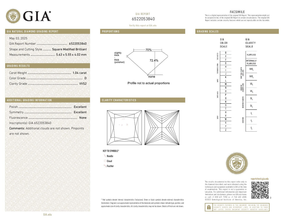 1.04ct Loose Diamond Princess Diamond GIA