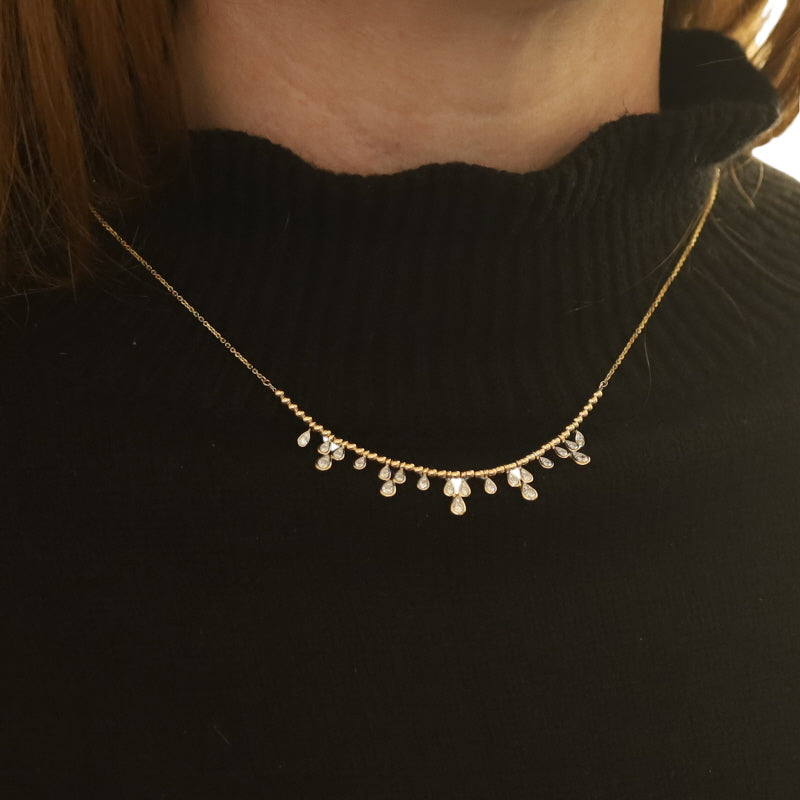 .85ctw Diamond Beaded Dangle Necklace Yellow Gold