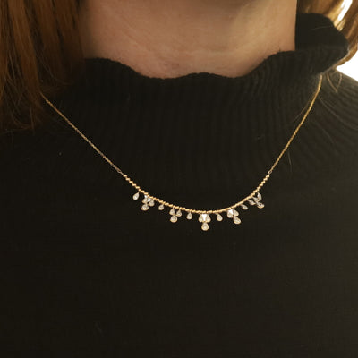.85ctw Diamond Beaded Dangle Necklace Yellow Gold