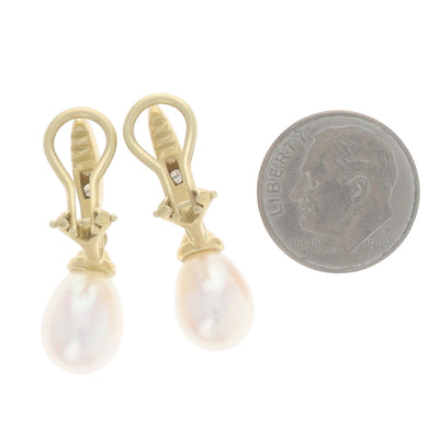 Elizabeth Rand .28ctw Freshwater Pearl and Diamond Earrings Yellow Gold