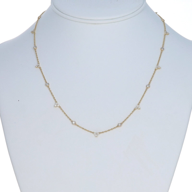 1.03ctw Diamond Diamond Cut Cable Chain Station Necklace Yellow Gold