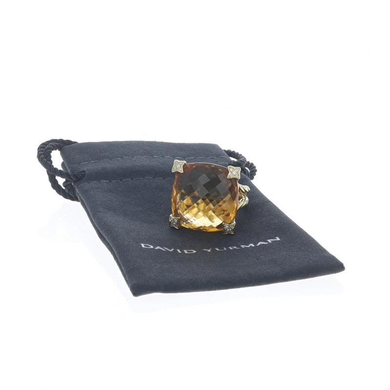 David Yurman Cushion On Point .12ctw Citrine and Diamond Ring Yellow Gold