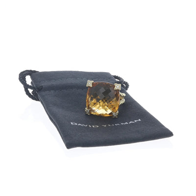 David Yurman Cushion On Point .12ctw Citrine and Diamond Ring Yellow Gold