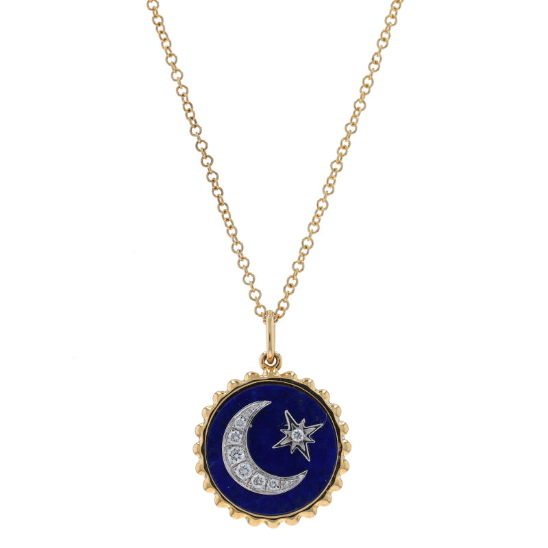 Lapis Lazuli and Diamond Pendant Necklace Yellow Gold