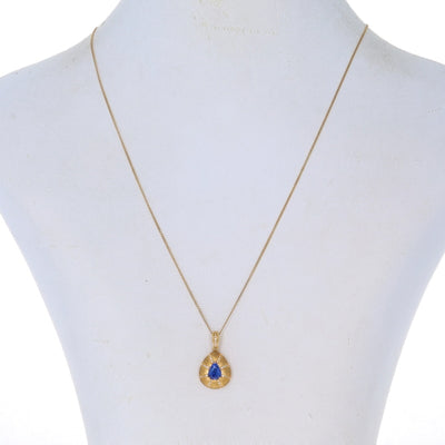 1.01ctw Sapphire and Diamond Pendant Necklace Yellow Gold