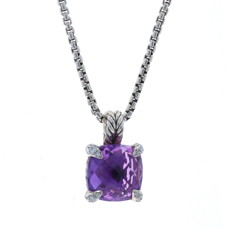 David Yurman Chatelaine 5.15ctw Amethyst and Diamond Pendant Necklace Sterling Silver