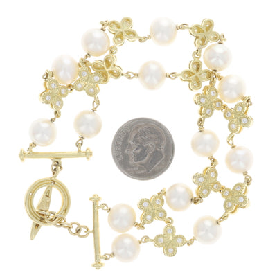 .80ctw Diamond and Cultured Pearl Bracelet Yellow Gold