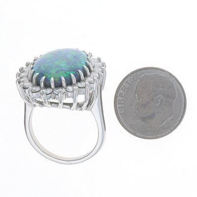 10.60ctw Black Opal and Diamond Ring