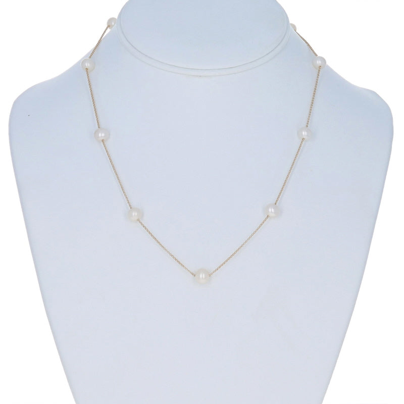 Cultured Freshwater Pearl Cable Necklace Yellow Gold