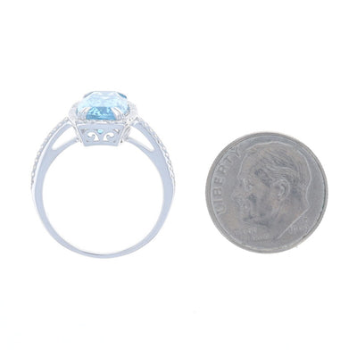 3.73ctw Blue Topaz and Diamond Ring White Gold