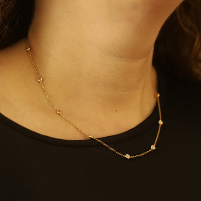 1.00ctw Diamond Diamond Cut Cable Chain Station Necklace Yellow Gold