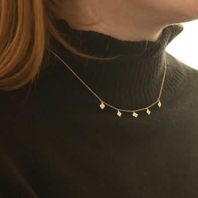 .38ctw Diamond Drop Station Necklace Yellow Gold