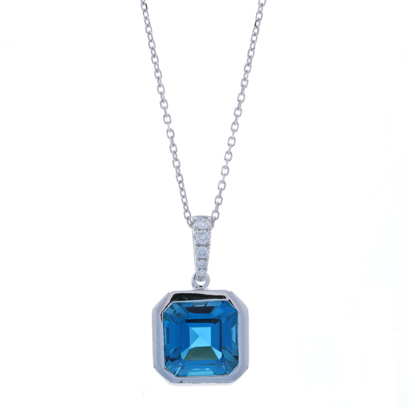 3.06ctw London Blue Topaz and Diamond Pendant Necklace White Gold