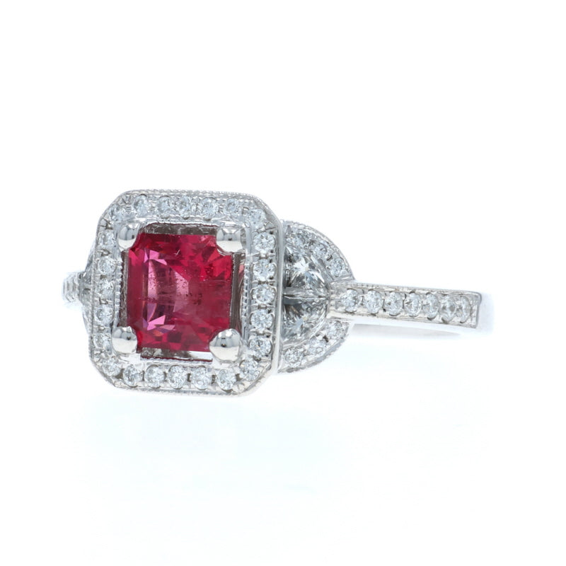 .59ctw Red Beryl/Emerald and Diamond Ring White Gold