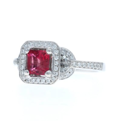 .59ctw Red Beryl/Emerald and Diamond Ring White Gold