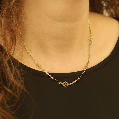 Fancy Long & Short Chain Necklace Yellow Gold