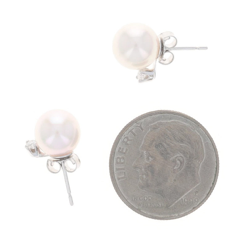 Diamond and Cultured Freshwater Pearl Earrings White Gold