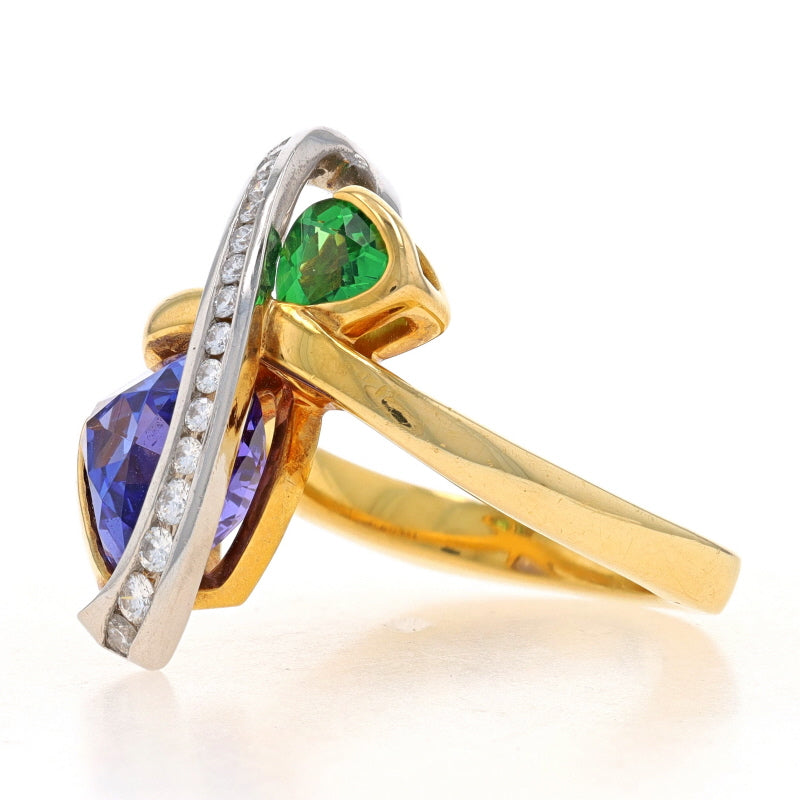 Richard Krementz 4.42ctw Tanzanite and Tsavorite Garnet Ring Yellow Gold