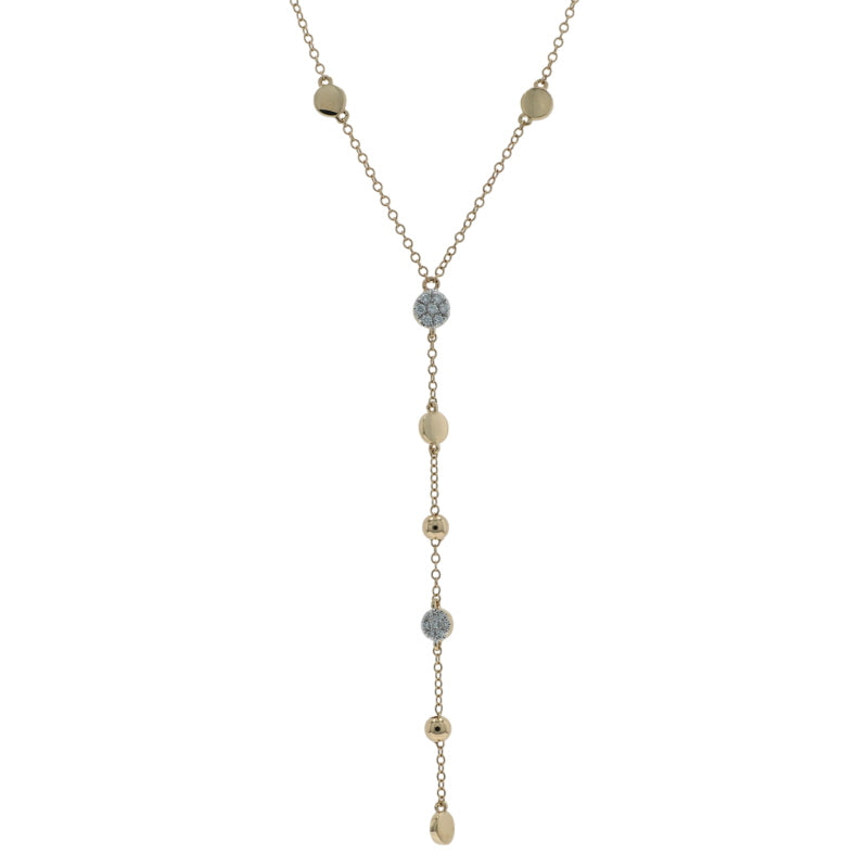 Diamond Cable Station Chain Pendant Necklace Yellow Gold