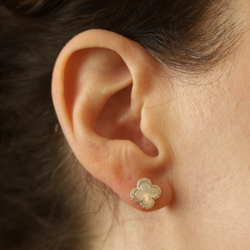 .22ctw Mother of Pearl and Diamond Earrings Yellow Gold