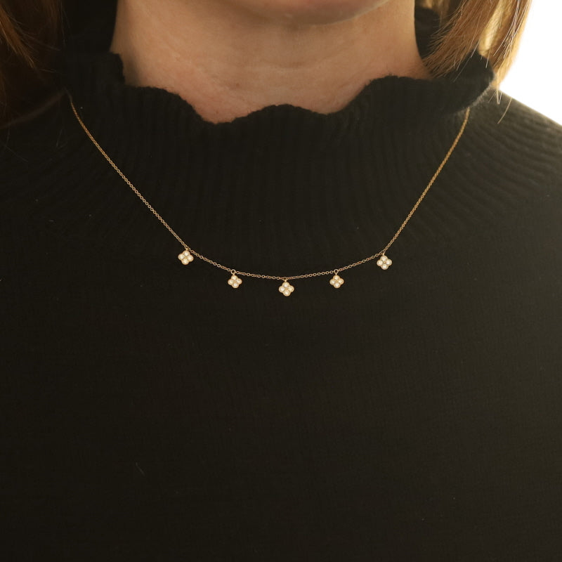 .38ctw Diamond Drop Station Necklace Yellow Gold