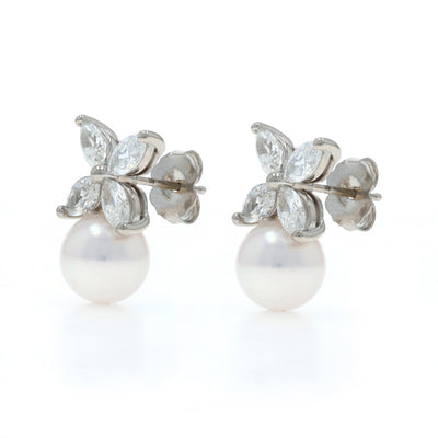 1.28ctw Akoya Pearl and Diamond Earrings White Gold