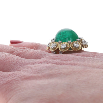 Ruser Cocktail Ring 19.85ctw Emerald and Diamond Ring Yellow Gold