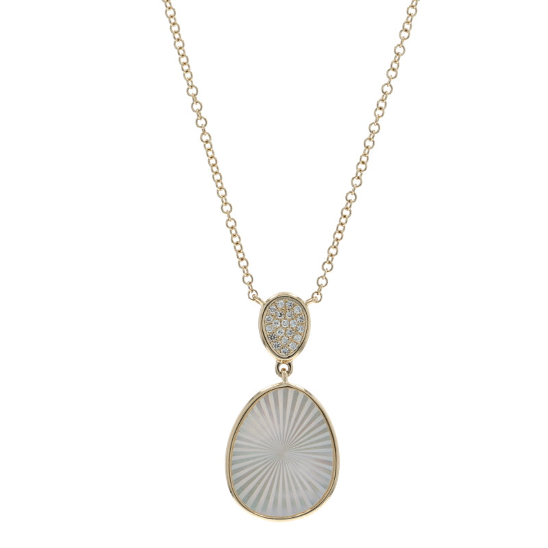 Mother of Pearl and Diamond Cable Chain Pendant Necklace Yellow Gold