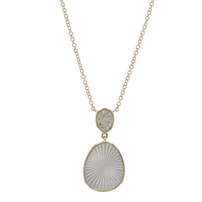 Mother of Pearl and Diamond Cable Chain Pendant Necklace Yellow Gold