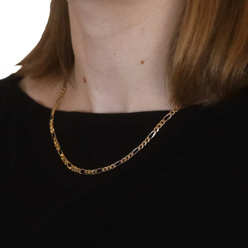 Diamond Cut Figaro Chain Necklace Yellow Gold