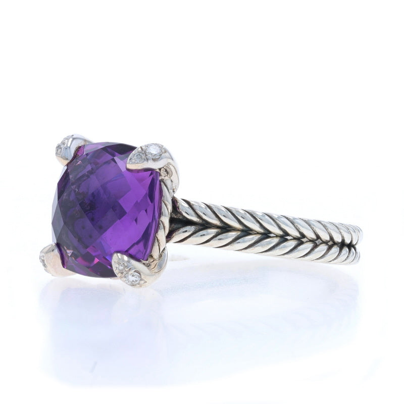 David Yurman Chatelaine Amethyst and Diamond Ring Sterling Silver