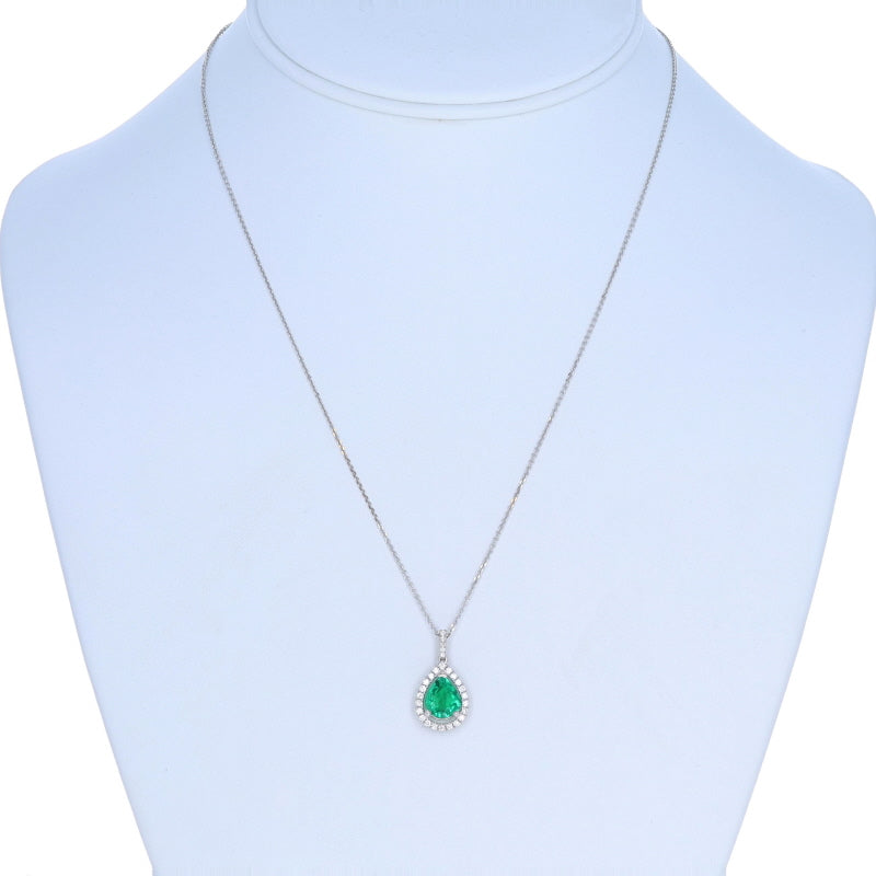 1.61ctw Emerald and Diamond Pendant Necklace White Gold