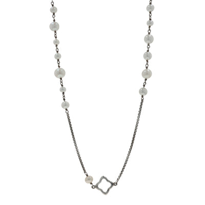 David Yurman Bijoux Quatrefoil Necklace Pearl Station Necklace Sterling Silver