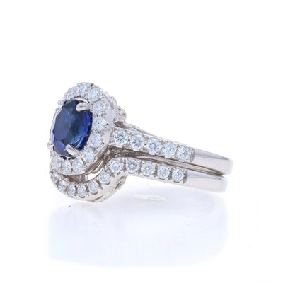 2.59ctw Sapphire and Diamond Engagement Ring & Wedding Band White Gold