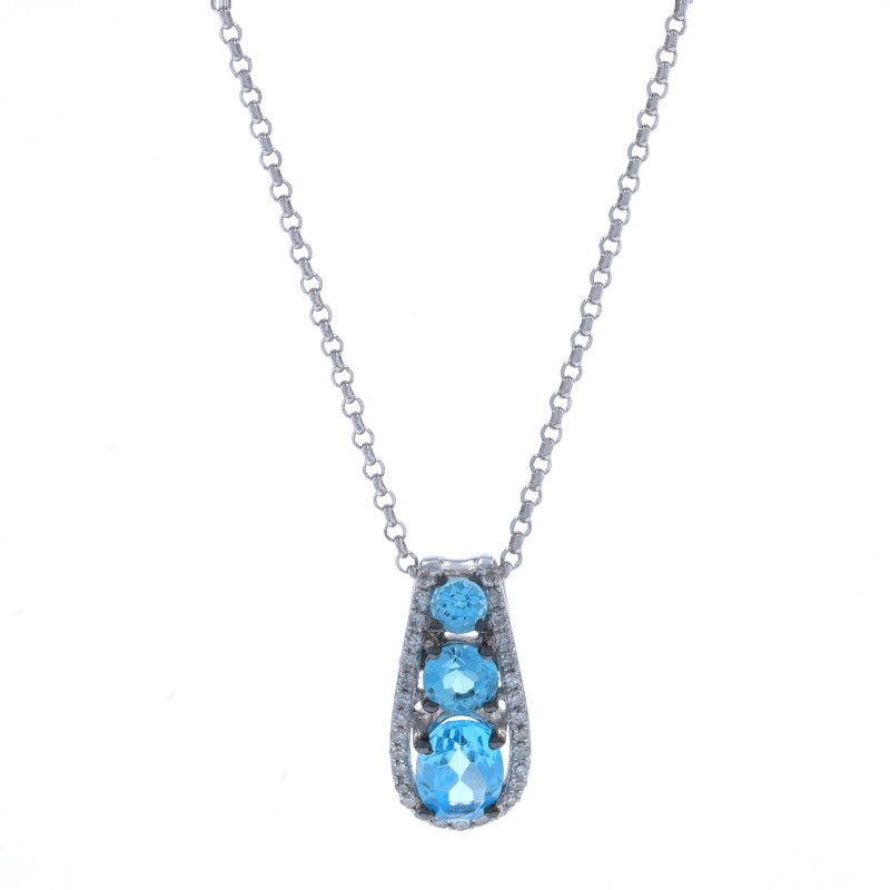 1.02ctw Blue Topaz and Diamond Pendant Necklace White Gold