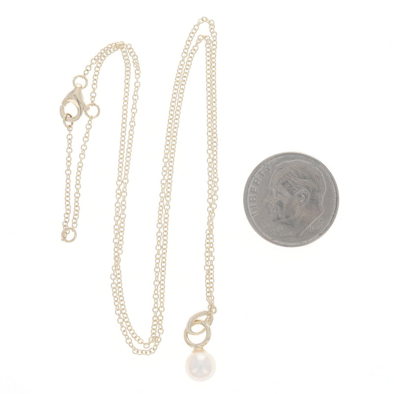 Cultured Pearl and Diamond Pendant Necklace Yellow Gold