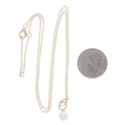 Cultured Pearl and Diamond Pendant Necklace Yellow Gold