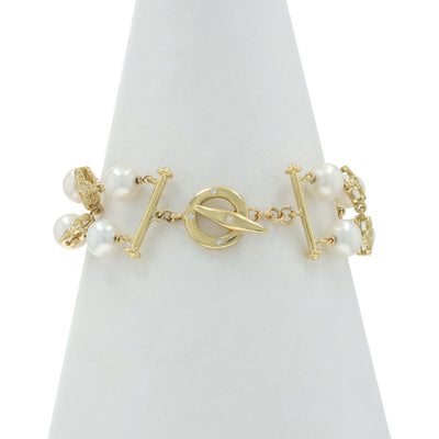 .80ctw Diamond and Cultured Pearl Bracelet Yellow Gold