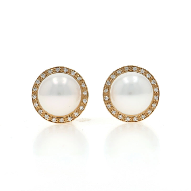 .10ctw Freshwater Pearl and Diamond Earrings Yellow Gold