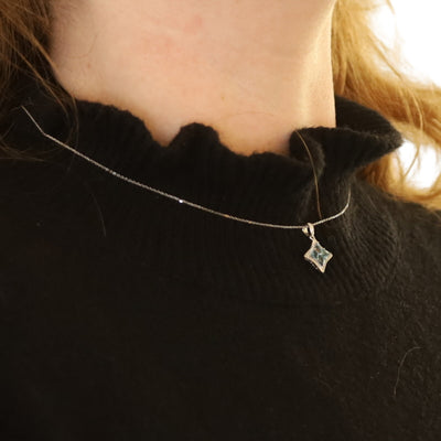 .93ctw Blue Topaz and Diamond Pendant Necklace White Gold