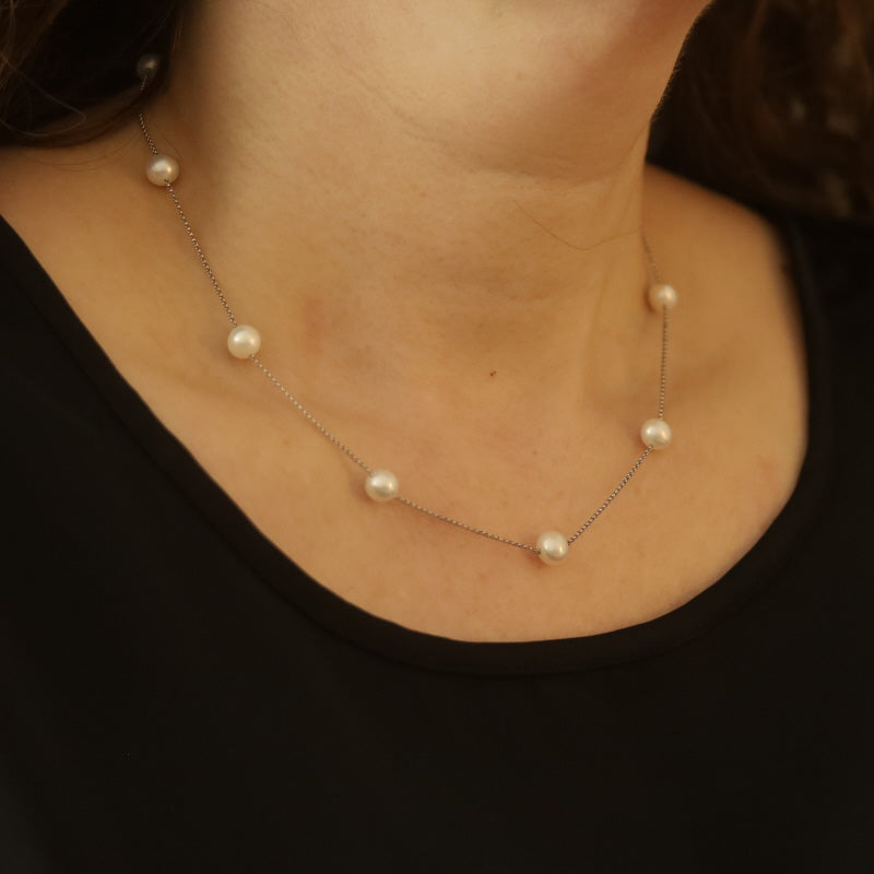 Cultured Freshwater Pearl Cable Necklace White Gold