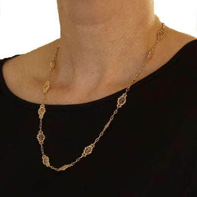 Paperclip Station Necklace Yellow Gold