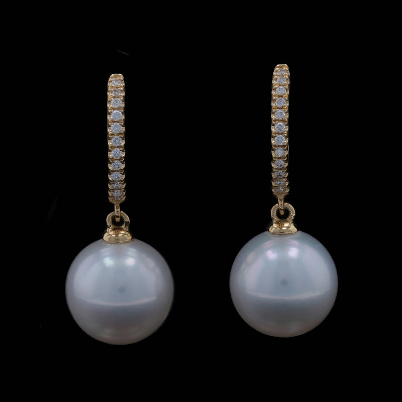 Diamond and Cultured Freshwater Pearl Earrings Yellow Gold
