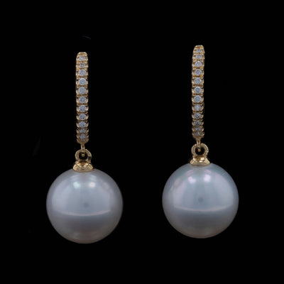 Diamond and Cultured Freshwater Pearl Earrings Yellow Gold