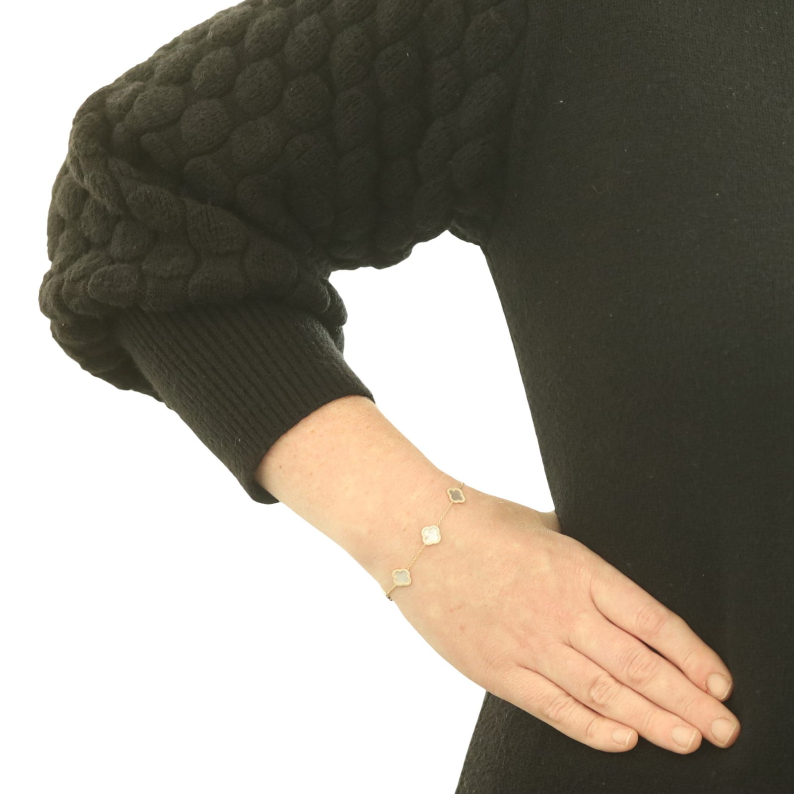 .45ctw Mother of Pearl and Diamond Women's Cable Bracelet Yellow Gold